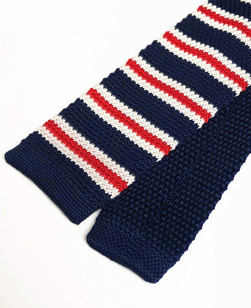Secdtie Mens Slim Knit Tie Maltese Stripe Modern Thin Woven Groomsmen Wedding Necktie Navy White Blue independence Day - Image 3